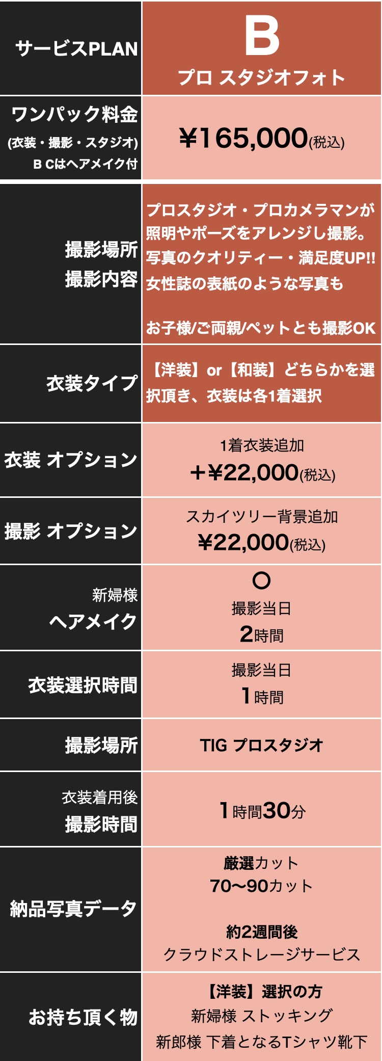 B プロ スタジオフォトPLAN 撮影サービス詳細